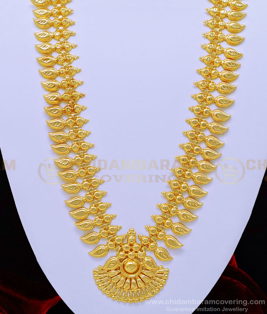 HRM592- Gold Haram Design Kerala Light Weight Bridal Wear Long Mango Haram Online