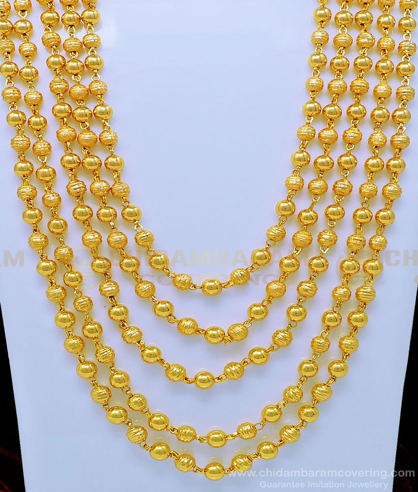 HRM616 - Latest Gold Plated Guaranteed Gold Beads Layered Haram Gundla Mala for Women