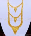 HRM619 - One Gram Gold Light Weight Haram Design 3 Line Calcutta Long Haram for Wedding