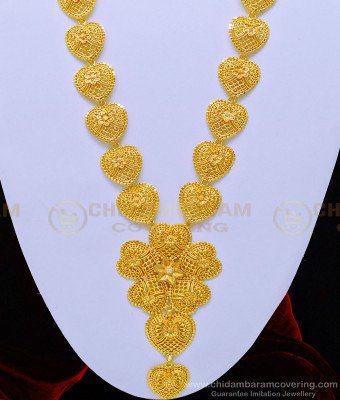 HRM621 - Attractive White Stone Flower Design Long Haram Gold Plated Jewellery Online 