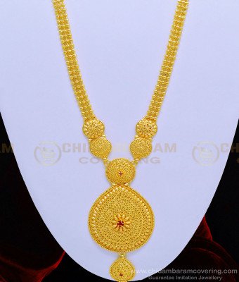 HRM622 - Latest Bridal Wear Ruby Stone 3 Line Gold Beads Long Haram for Wedding 