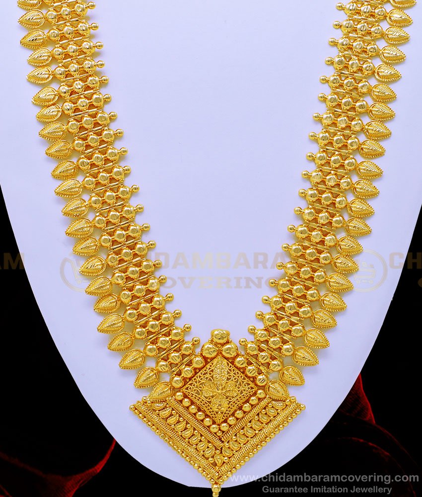 HRM632 - Grand Look Stunning Gold Broad Heavy Kerala Haram Kerala Wedding Jewellery Collection Online
