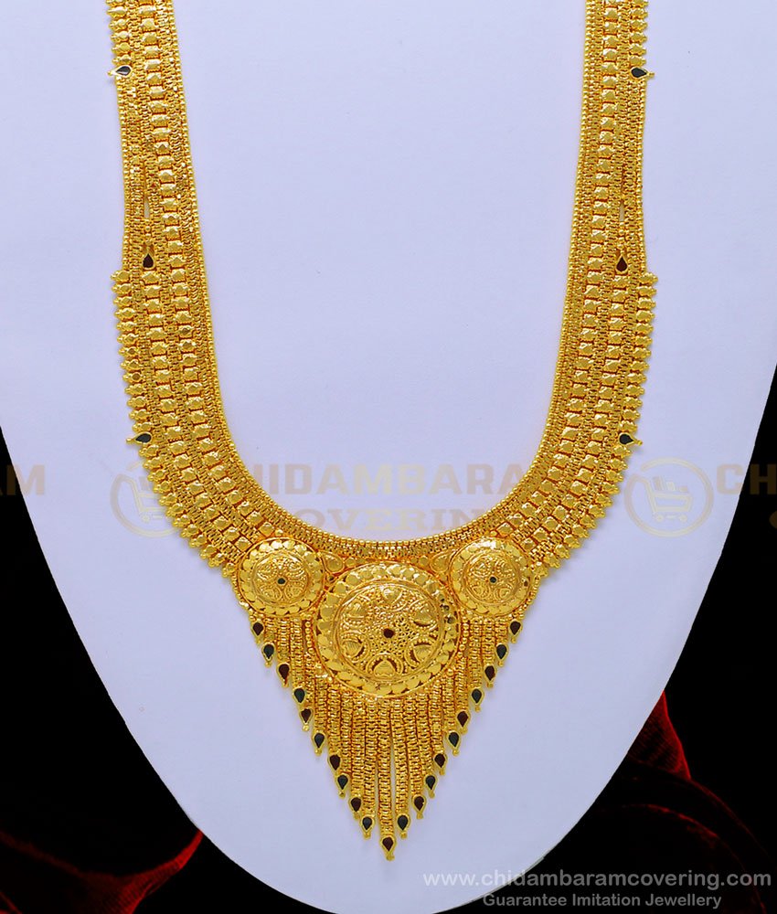HRM634 - One Gram Gold Enamel Gold Haram Design Broad Bridal Haram with Earring Set Online