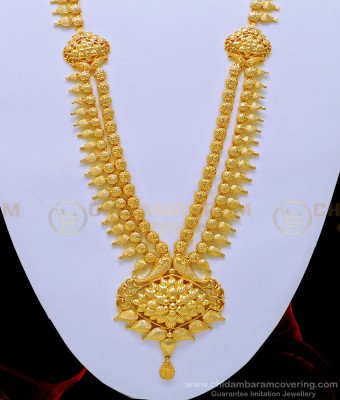 HRM636 - Beautiful Bridal Wear One Gram Gold Designer Haram with Earring Set Buy Online