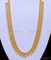 HRM637 - Latest White and Ruby Ad Stone Full Mango Work Heavy Gold Plated Haram With Earrings Set 
