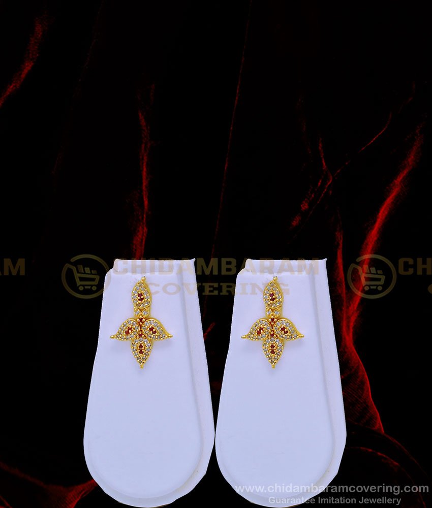 HRM637 - Latest White and Ruby Ad Stone Full Mango Work Heavy Gold Plated Haram With Earrings Set 