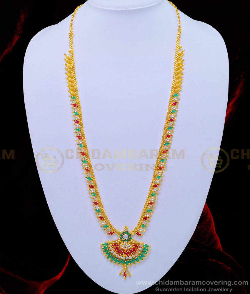 HRM640 - One Gram Gold Multi Stone Leaf Design Beautiful Haram Buy Online