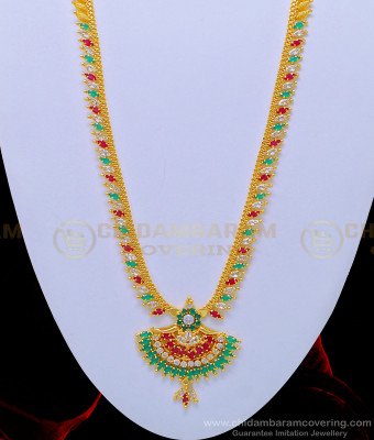HRM640 - One Gram Gold Multi Stone Leaf Design Beautiful Haram Buy Online