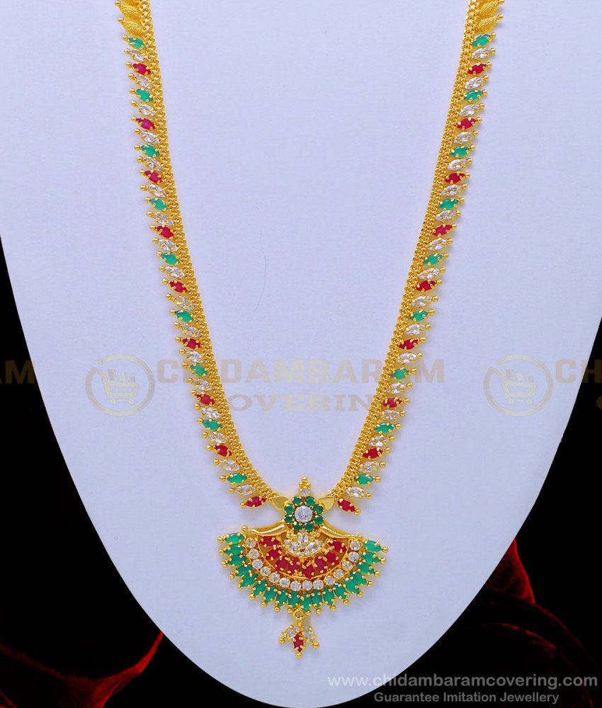 HRM640 - One Gram Gold Multi Stone Leaf Design Beautiful Haram Buy Online