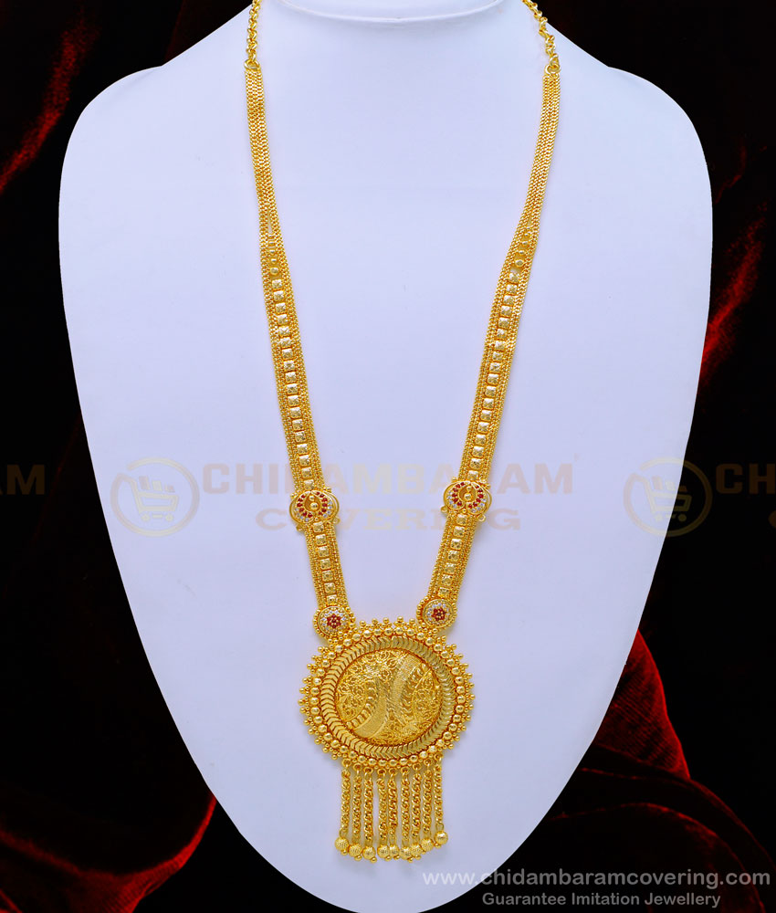 HRM650 - Latest Gold Plated Ad Stone Hanging Balls Round Pendant Dubai Haram Design