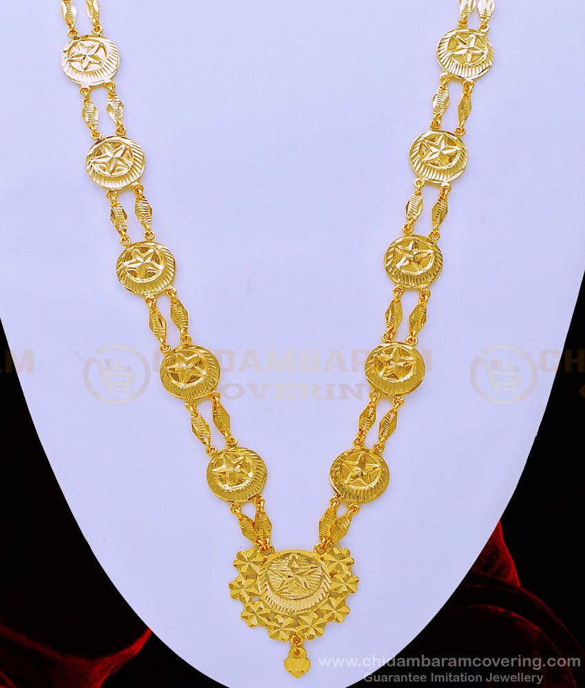 HRM657 - Gold Plated Wedding Galsar Double Line Long Chain Muslim Crescent Haram for Women