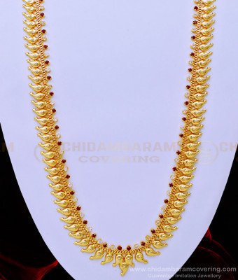 HRM659 - Traditional Ruby Stone and White Stone Mango Haram Design Gold Paled Jewellery