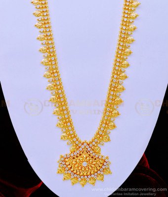 HRM665 - Traditional Lakshmi Design Full White Stone Haram Gold Paled Jewellery