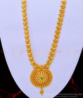 HRM667 - New Model Leaf Design Single Emerald Stone Haram 1 Gram Gold Covering Jewellery