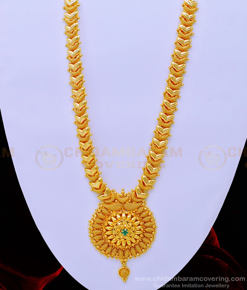 HRM667 - New Model Leaf Design Single Emerald Stone Haram 1 Gram Gold Covering Jewellery