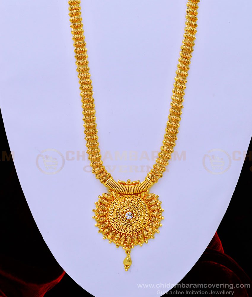 HRM669 - New Trendy White Stone Dollar Net Design Haram 1 Gram Gold Covering Jewellery