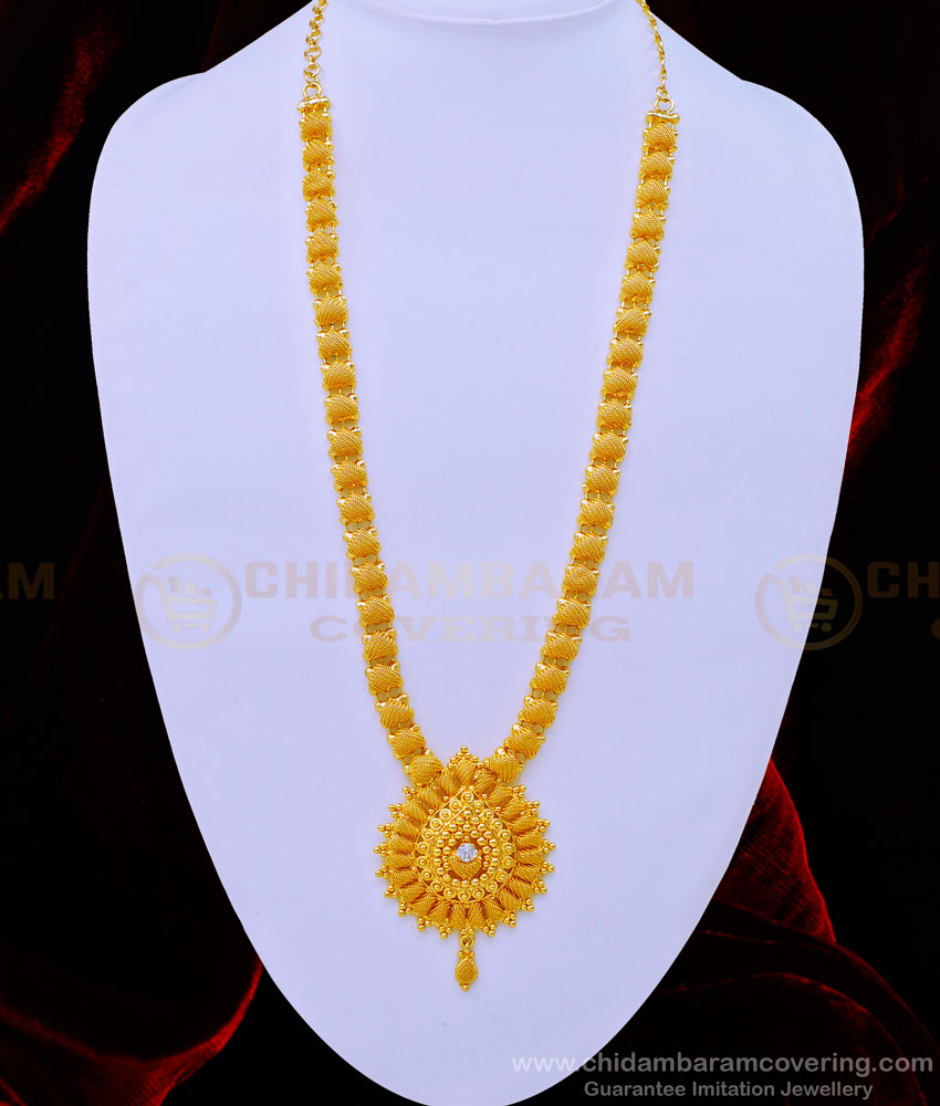 HRM670 - Simple Gold Haram Design White Stone Jewellery Gold Plated Haram Online
