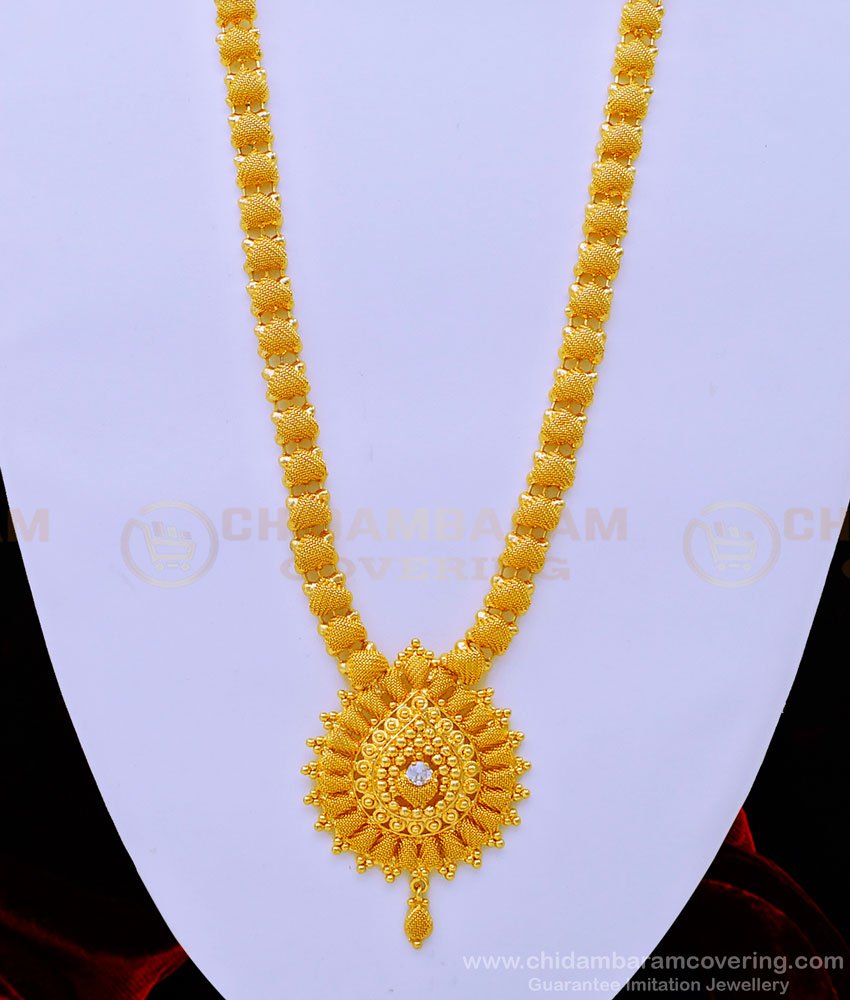 HRM670 - Simple Gold Haram Design White Stone Jewellery Gold Plated Haram Online