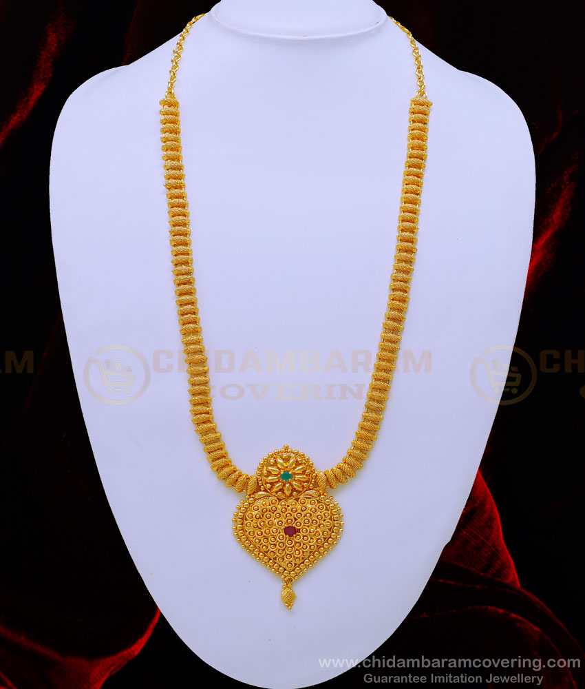 HRM698 - South Indian One Gram Gold Jewellery Beautiful Net Pattern Stone Haram 