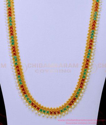 HRM709 - Latest Gold Plated Ruby Emerald Stone Original Pearl Haram South Indian Jewellery Online