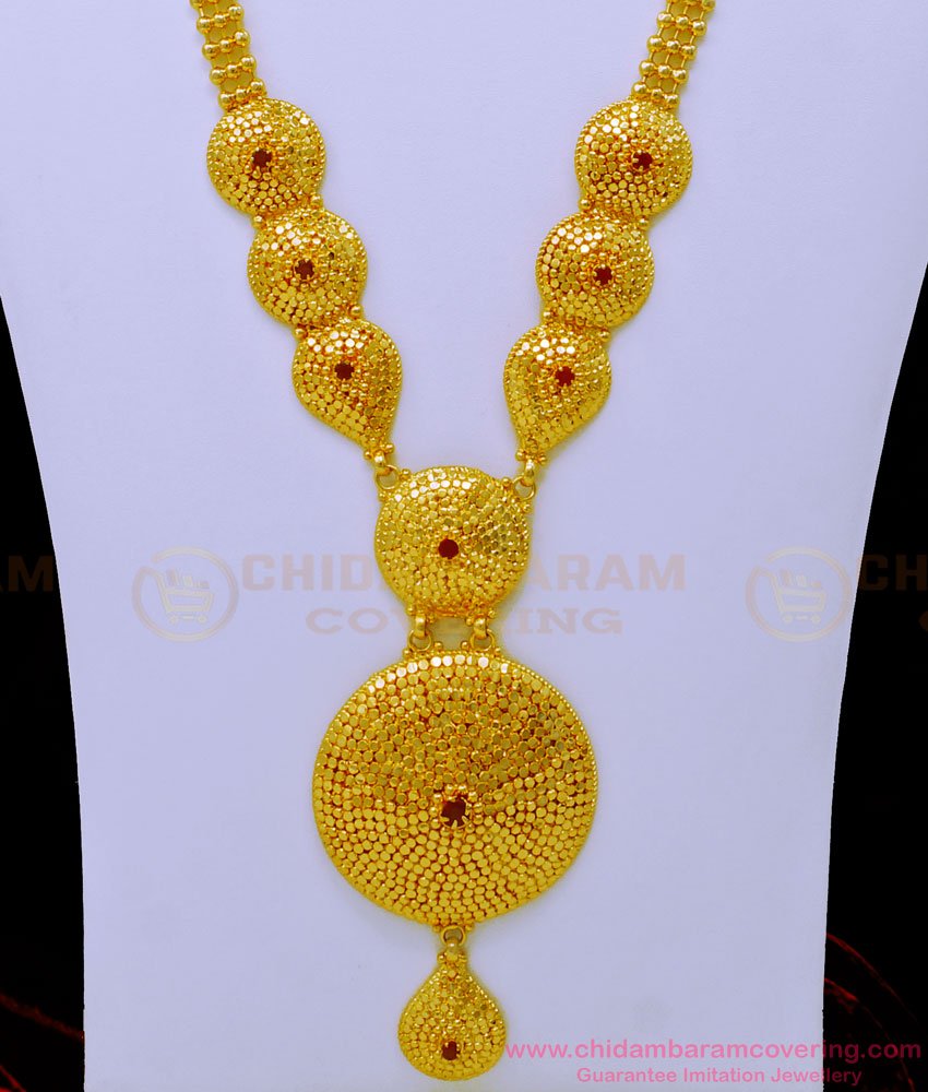 HRM710 - Latest Gold Haram Design Heavy Gold Beads Gold Plated Long Ruby Haram Online