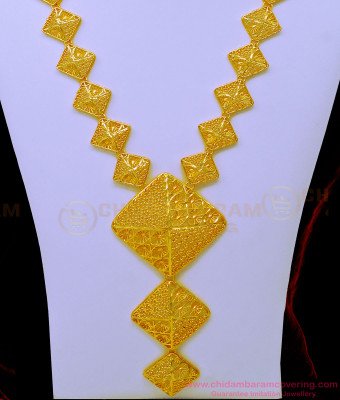 HRM735 - Dubai Gold Jewellery Design 1 Gram Gold Plain Haram with Earrings for Wedding 