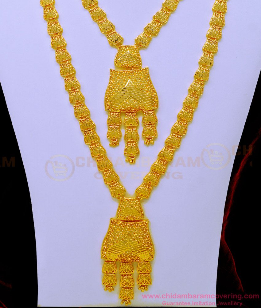 HRM736 - Dubai Gold Haram Design Bridal Wear Double Layer Plain Haram Set Dubai Jewelry Online
