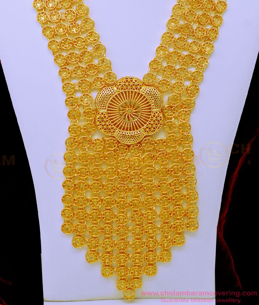 HRM739 - Grand Arabian Jewellery Gold Haram Design with Earrings Modern Bridal Jewellery Set
