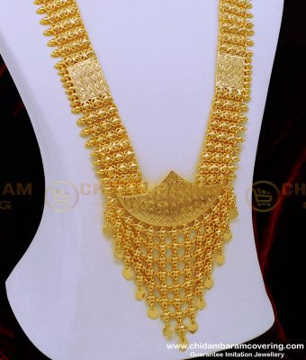 HRM750 - Latest Bridal Wear Gold Pattern Pure Gold Plated Kerala Haram Design for Wedding 