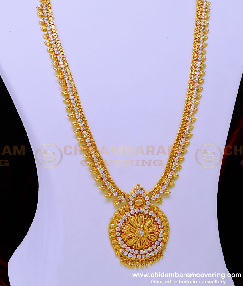 HRM753 - South Indian Jewellery White Stone Traditional Haaram Design for Wedding 