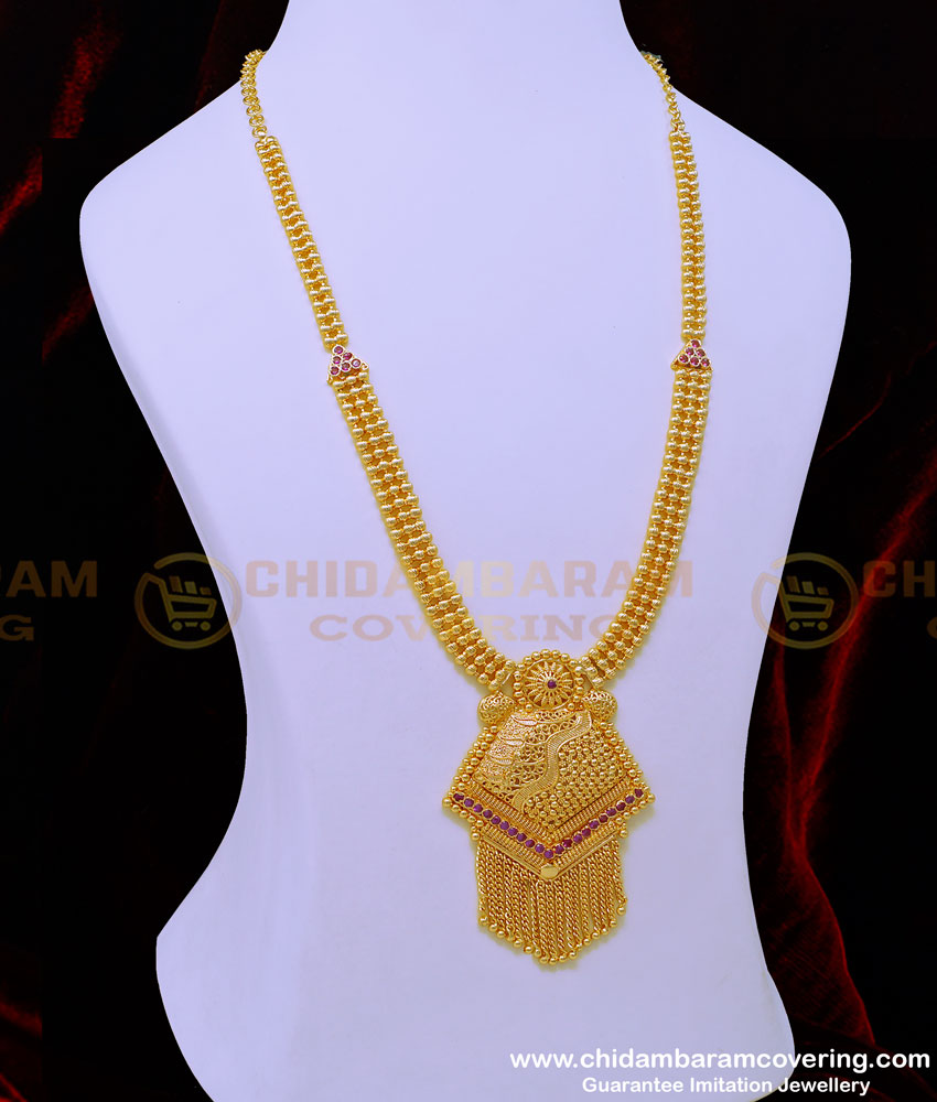 HRM755 - Beautiful Ruby Stone with Gold Beads Bridal Wear Gold Covering Haram Online
