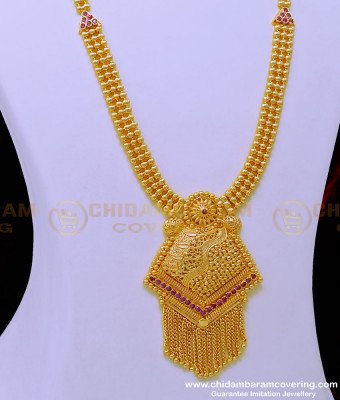 HRM755 - Beautiful Ruby Stone with Gold Beads Bridal Wear Gold Covering Haram Online