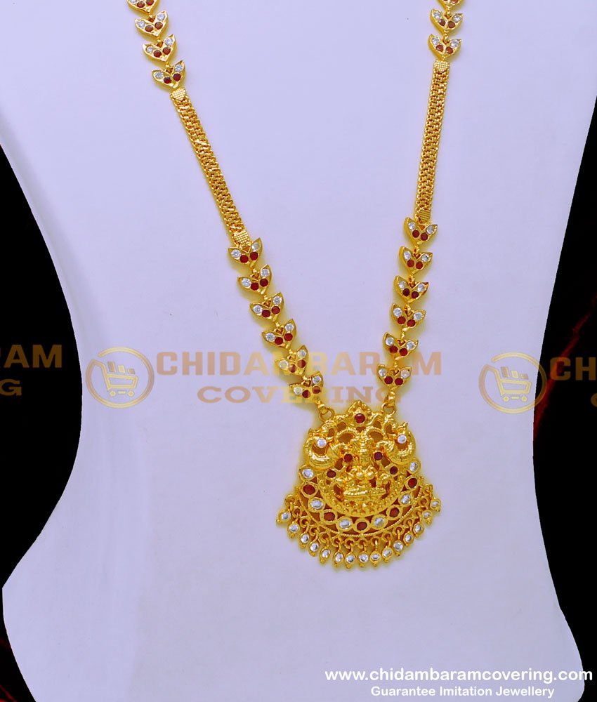 HRM760 - Latest Gold Plated Lakshmi Design Impon Stone Haram for Women