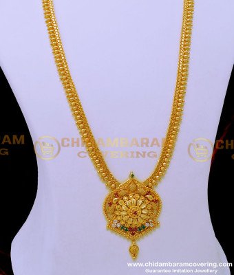 HRM768 - South Indian Bridal Jewellery Multi Stone Long Haram Design for Women 