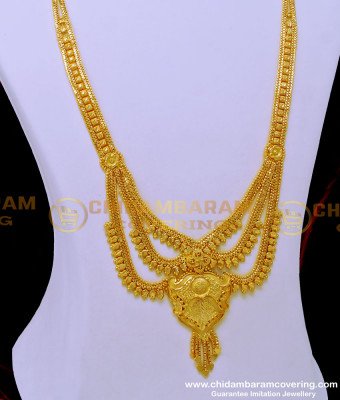 HRM771 - Gold Model Bridal Wear Forming Gold Three Line Haram Designs 
