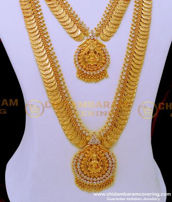 HRM778 - American Diamond White Lakshmi Kasu Haram Necklace Set Online  