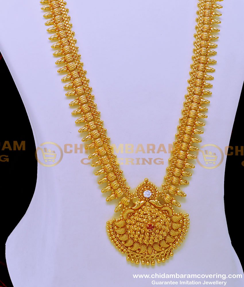 HRM779 - Latest One Gram Gold Plated White Stone Long Haram Design Online