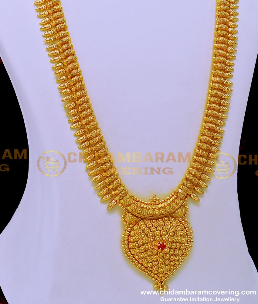 HRM780 - Grand Look Ruby Stone Gold Plated Haram Design for Wedding