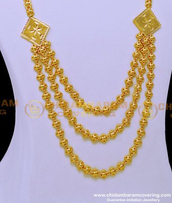 HRM784 - One Gram Gold Light Weight Simple 3 Line Haram for Ladies  