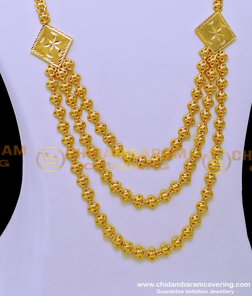 HRM784 - One Gram Gold Light Weight Simple 3 Line Haram for Ladies  