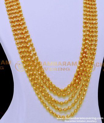 HRM785 - Latest Five Line Gold Balls Haram Chandraharam Designs for Women 