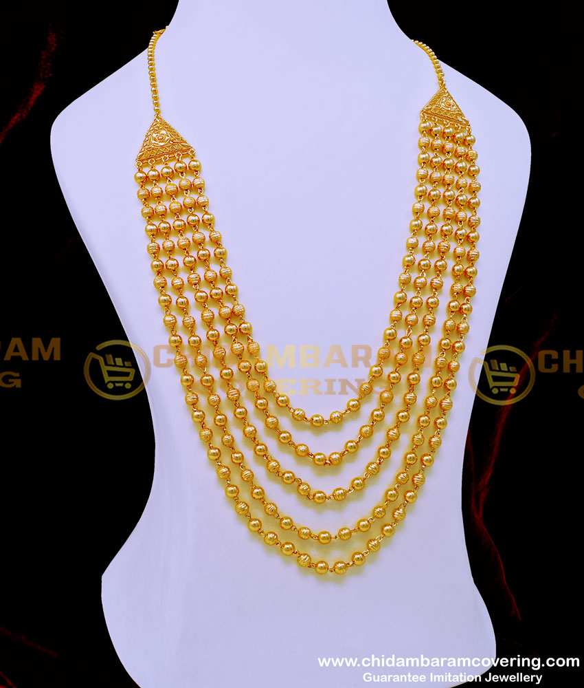 HRM786 - Beautiful Gold Plated Gold Beads Layered Haram Gundla Mala Designs