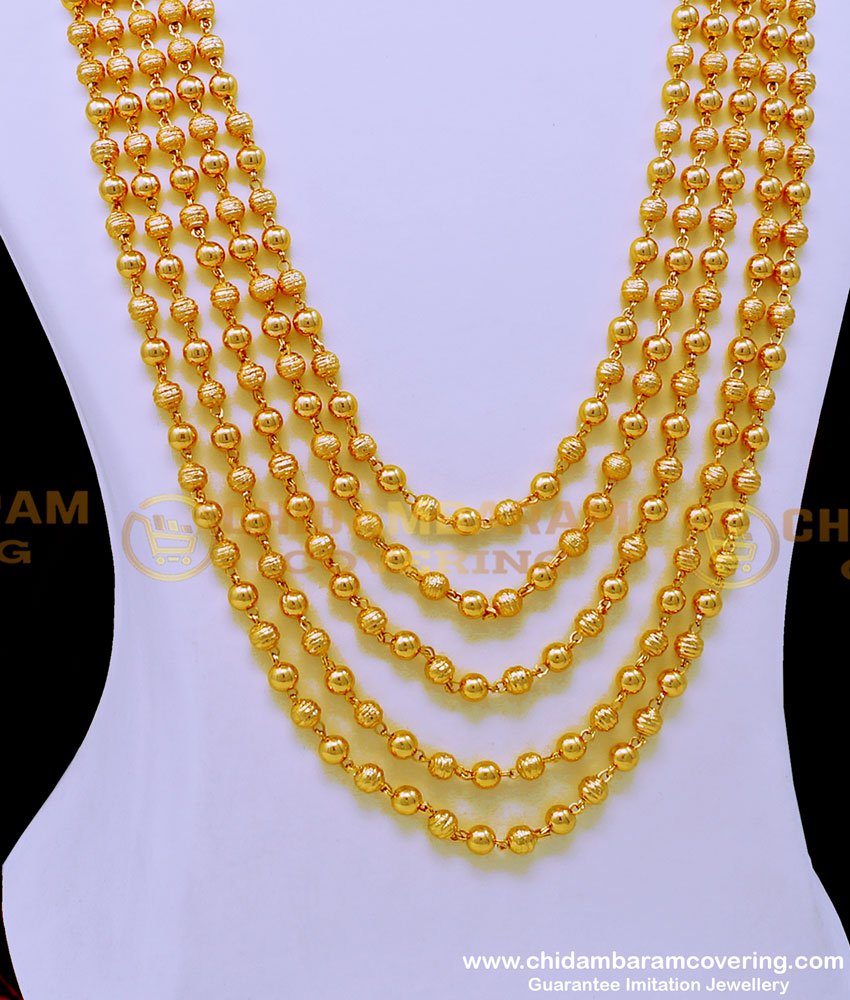 HRM786 - Beautiful Gold Plated Gold Beads Layered Haram Gundla Mala Designs