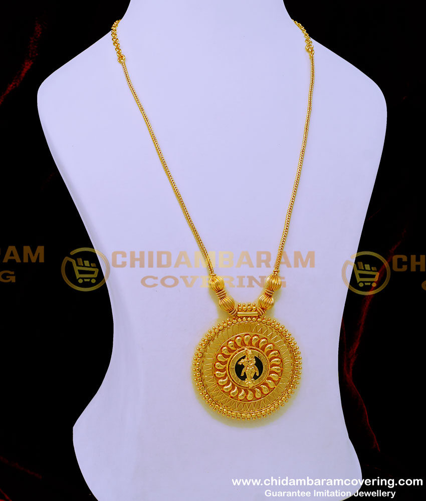 HRM791 - Kerala Jewellery Green Palakka Krishna Pendant Gold Design Chain Haram  