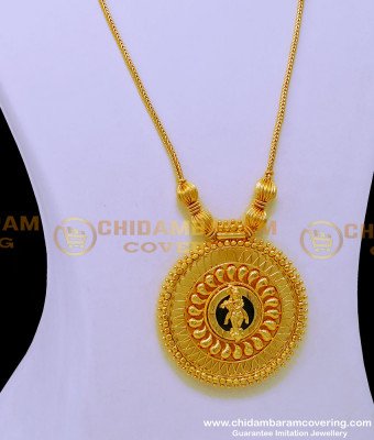 HRM791 - Kerala Jewellery Green Palakka Krishna Pendant Gold Design Chain Haram  