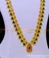 HRM792 - 30 Inches Traditional Green Palakka Mala Gold Plated Long Palakka Haram Design Online