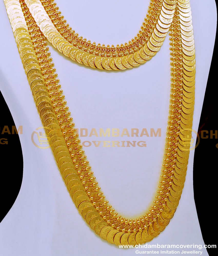 HRM803 - 1 Gram Gold Plated Lakshmi Kasu Malai Designs for Wedding 