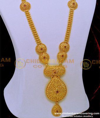 HRM815 - Real Gold Design Ruby Stone Bridal Wear Long Haram Online