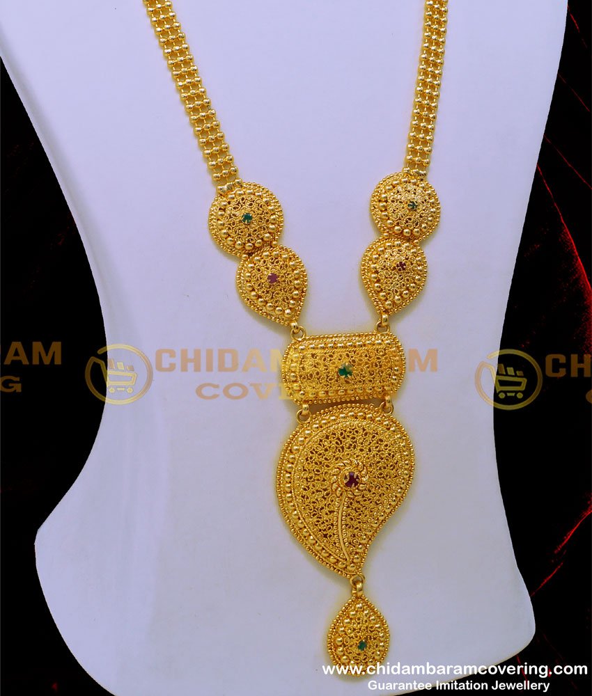 HRM816 - Bridal Wear Mango Design Full Gold Beads Stone Haram Design 