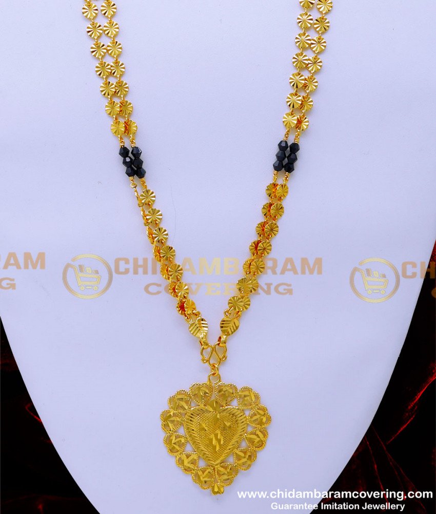 HRM842 - Traditional Gold Black Beads Long Chain for Daily Use 